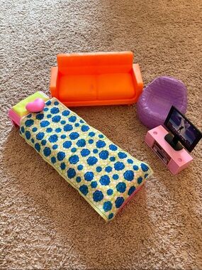 Barbie Furniture (Bed, Sofa, Chair & TV Stand)